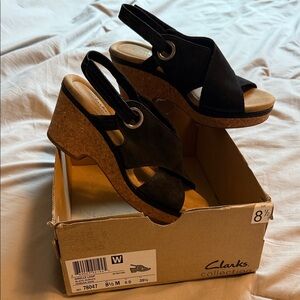 Clarks Black and Tan Wedge Sandals